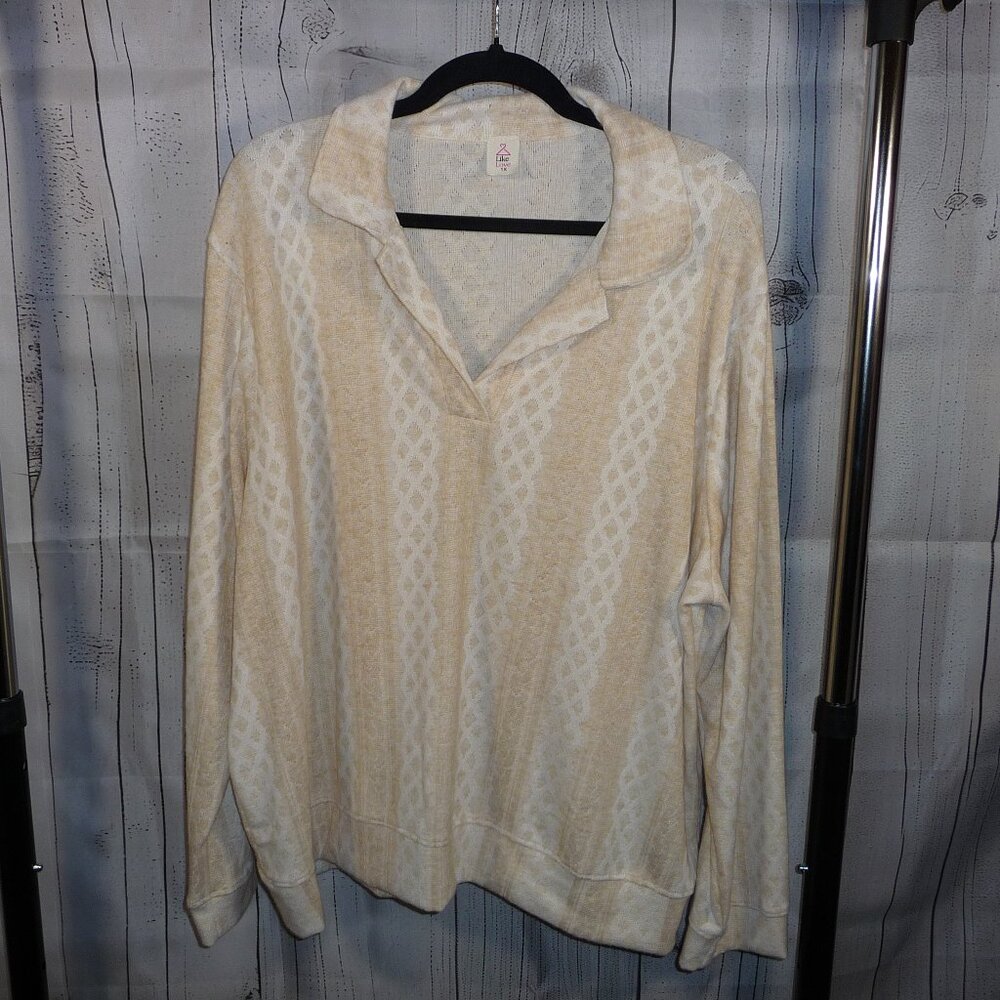 Like Love - Collared V-Neck Long Sleeve Shirt - Oatmeal - 1x - NWOT